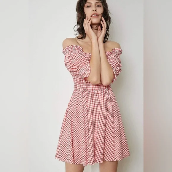 J.ING Red Plaid Off Shoulder Mini Dress Size XS NWT - Picture 7 of 14